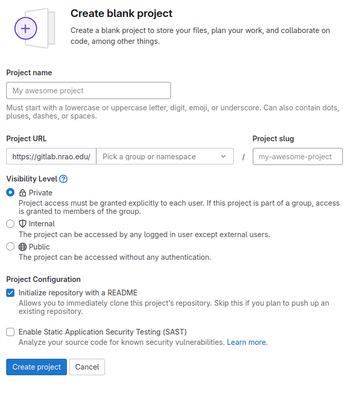 Create a new project in NRAO Gitlab