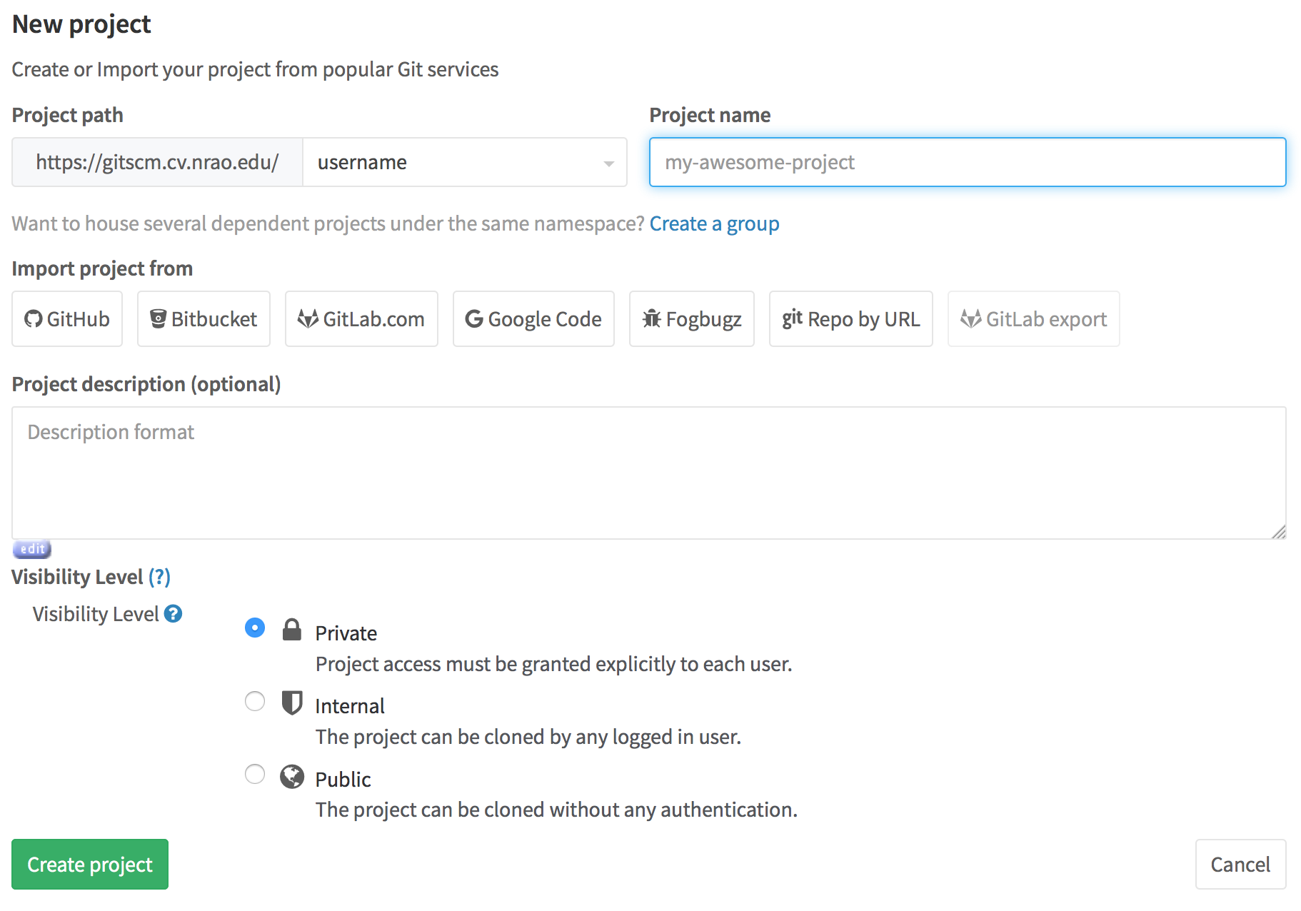 Gitlab new project