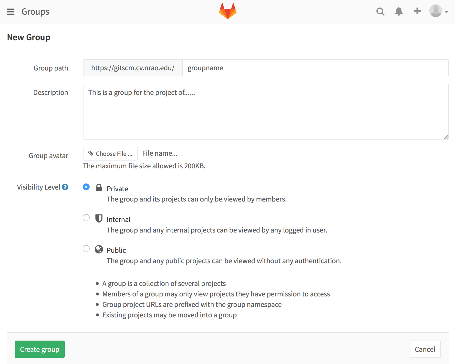 Gitlab new group